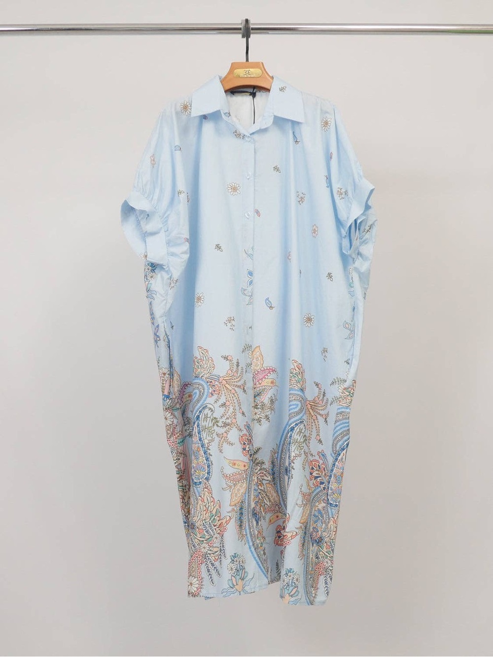 Made in Italy- Light Blue Paisley Shirtdress